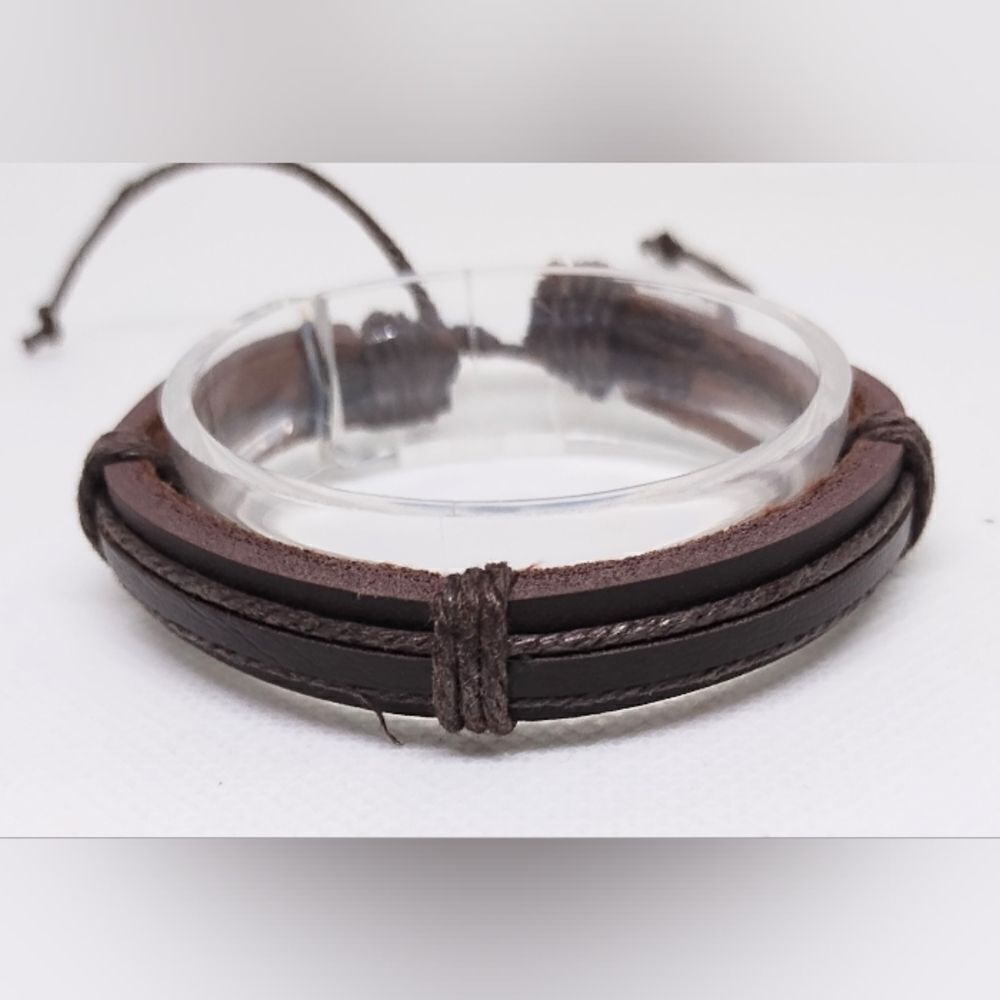 Men's leather bracelet layered brown new e50